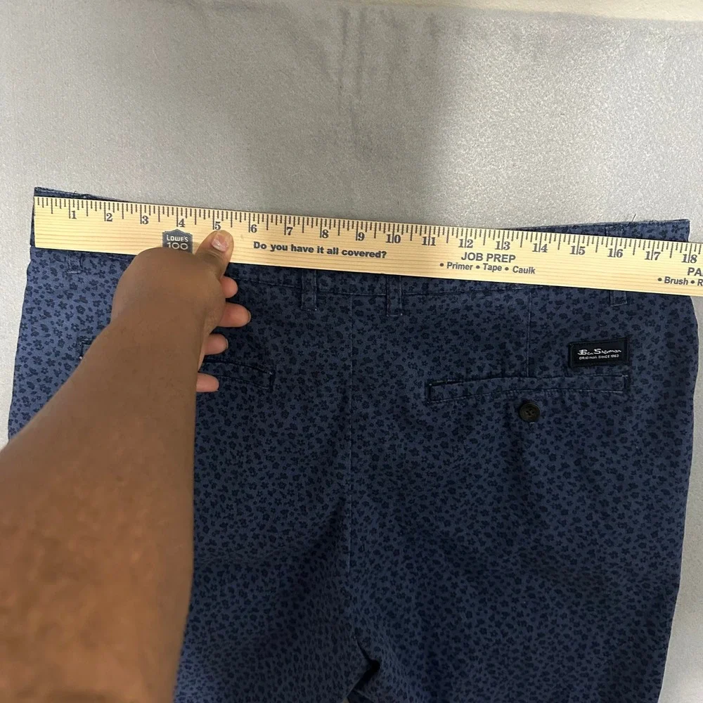 Ben Sherman‎ Mens 36W Navy Blue Floral Print Regular Fit Chino Shorts Stretch